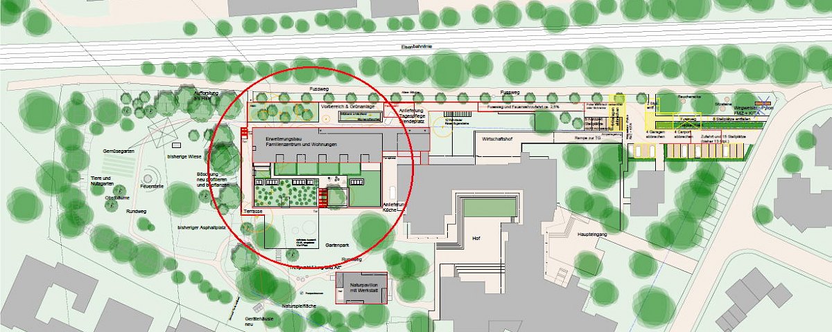 Lageplan (1:250) des Bauvorhabens Erweiterungsbau im Mutterhausgarten